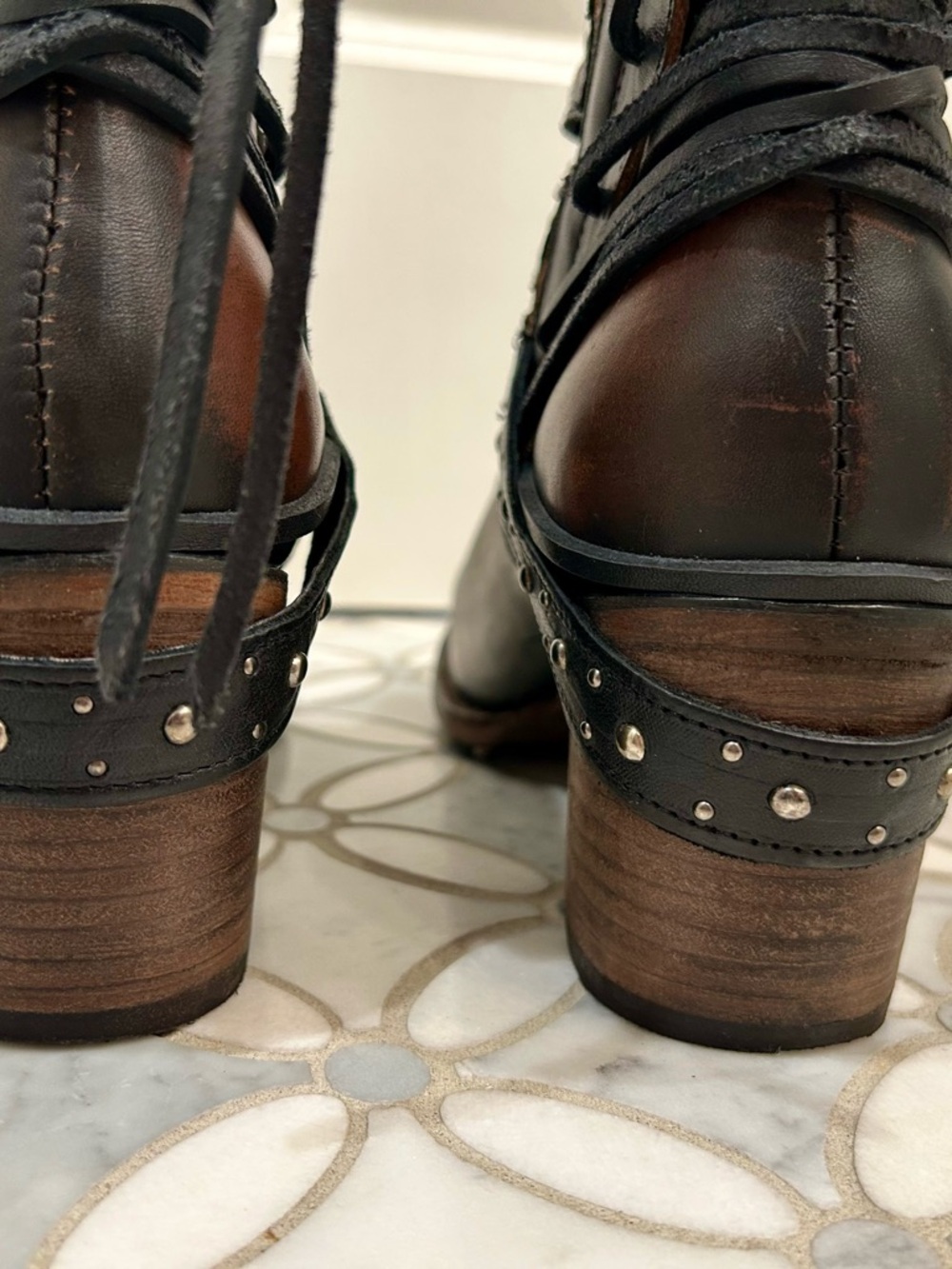 Freebird by Steven Caspian Leather Multi-Strap Studded Moto Boots Brown Black 10 - Picture 6 of 14